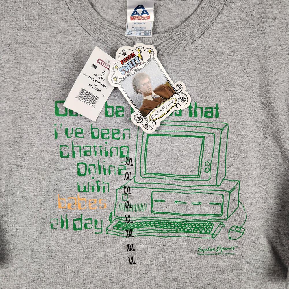 Vintage Napoleon Dynamite Shirt Mens 2XL Gray Chatting Online Babes Funny Y2K